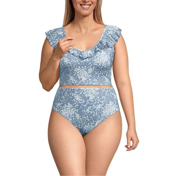 Land's End Two Piece Pique Ruffle Midkini and bottom Meadow Dixie floral Var - Picture 5 of 9